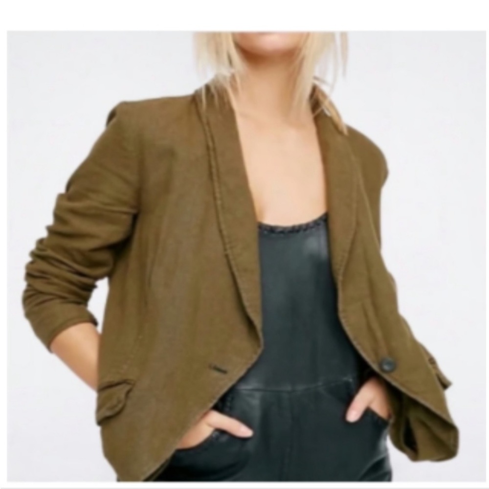 Free People Linen Blazer - Olive Green - Size Small